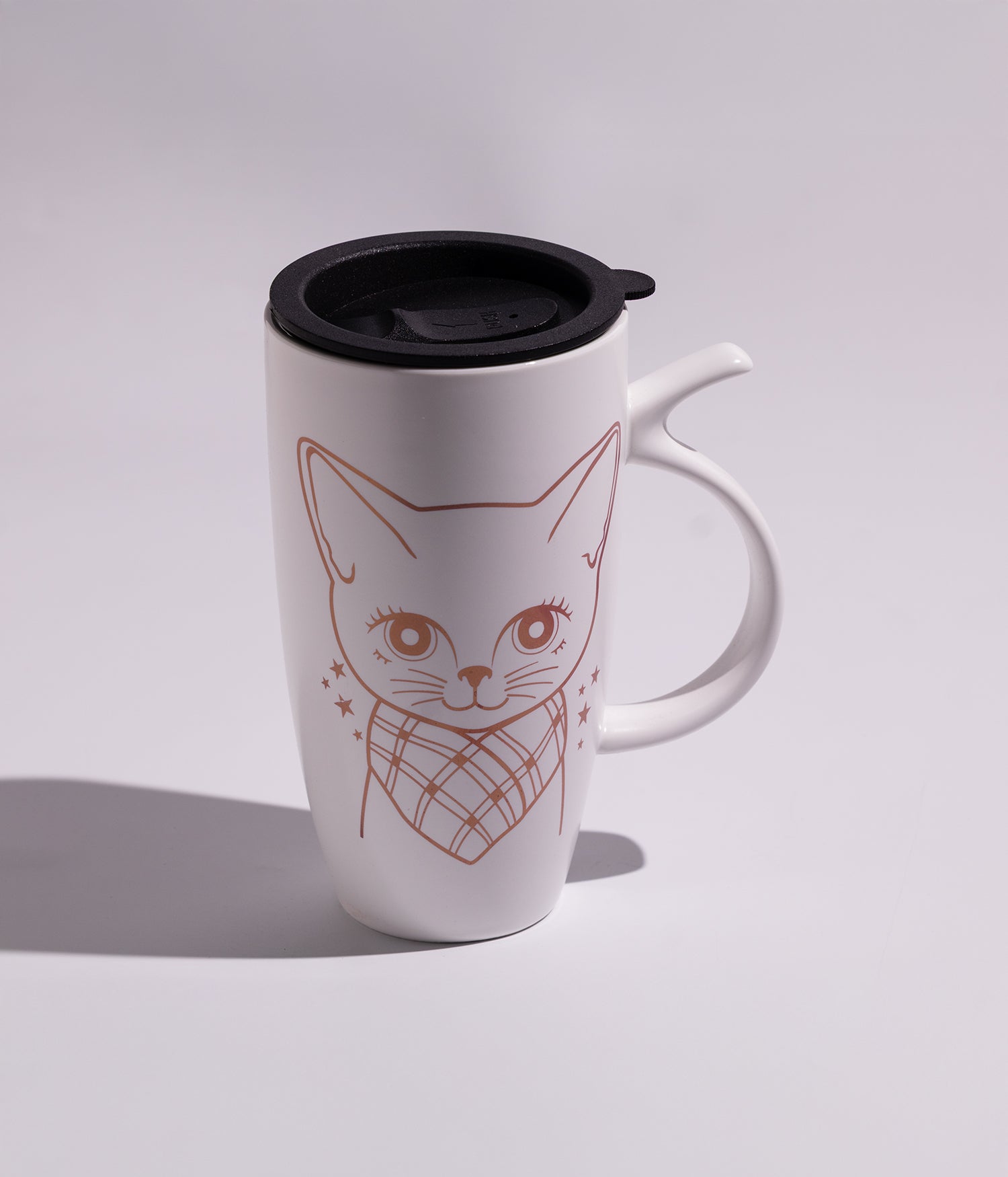 كوب سيراميك برسمة قطة لطيفة مع غطاء محكم الاغلاق