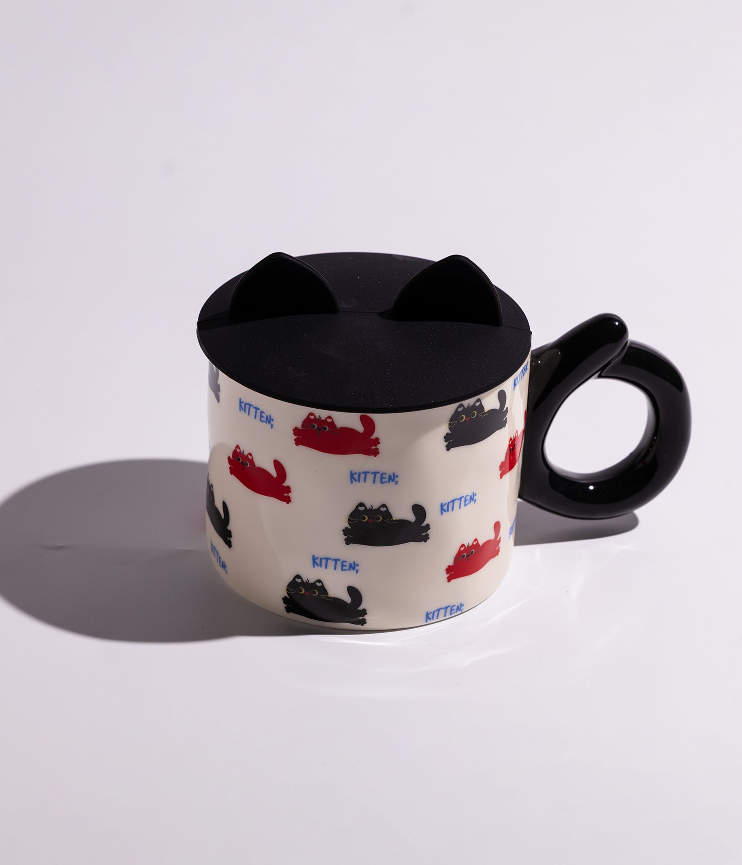 كوب سيراميك بتصميم وجه القطط المرحة مع غطاء بأذنين
