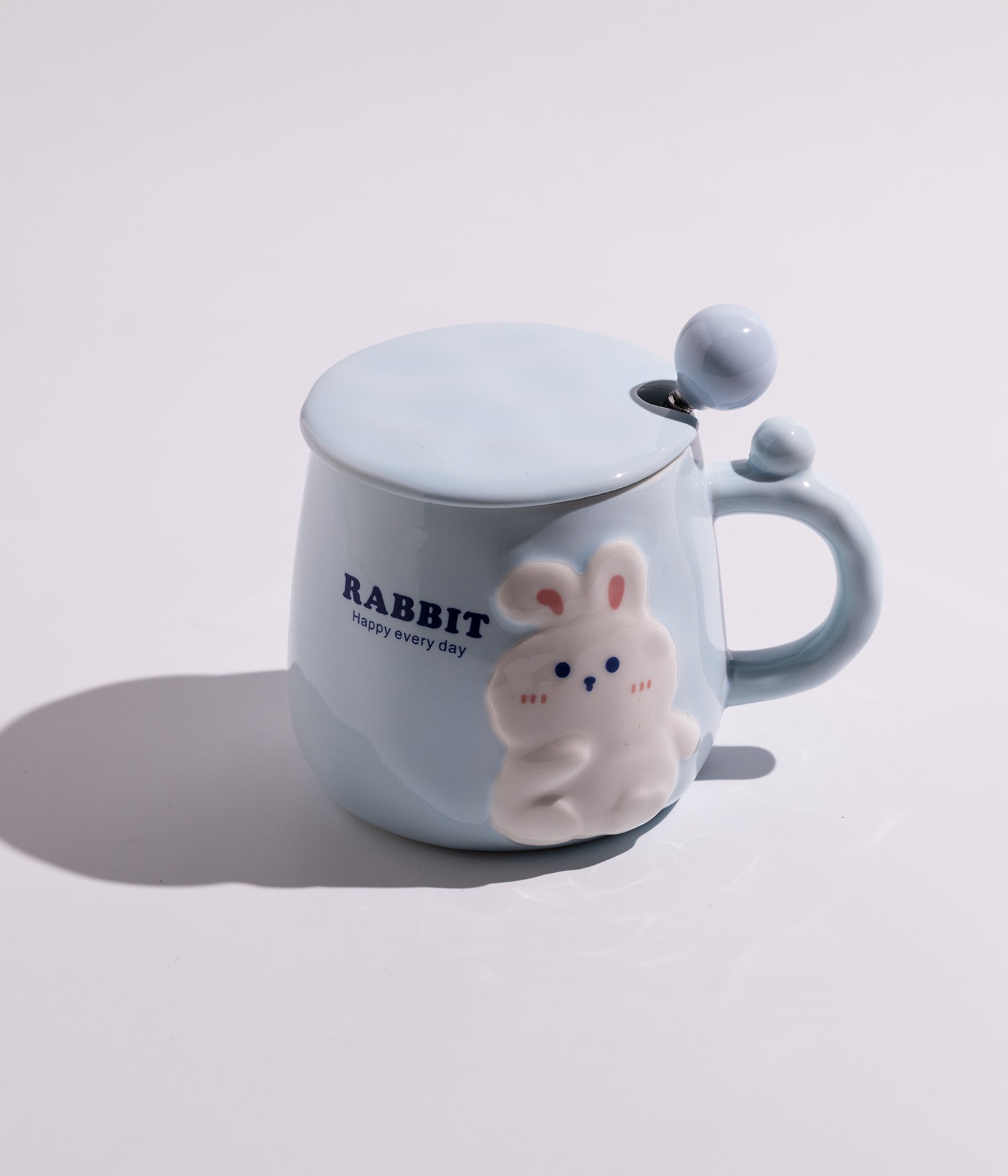 كوب سيراميك بتصميم أرنب مع غطاء وملعقة