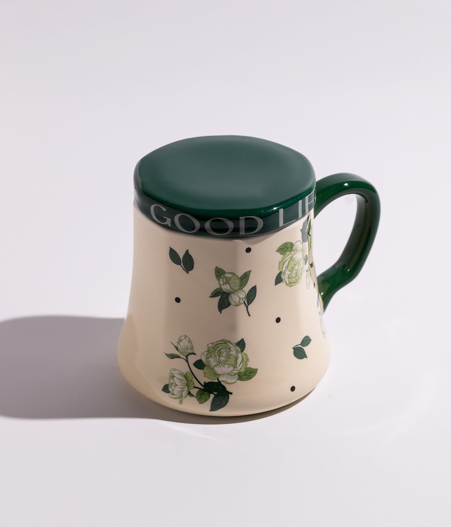 كوب سيراميك بتصميم ورود خضراء مع غطاء حافظ للحرارة