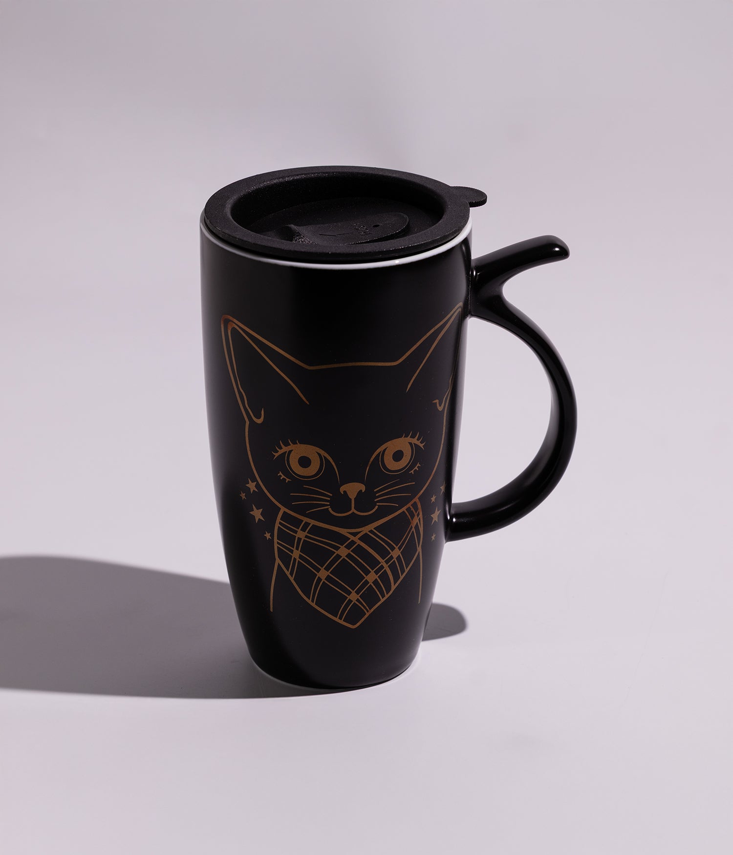كوب سيراميك برسمة قطة لطيفة مع غطاء محكم الاغلاق