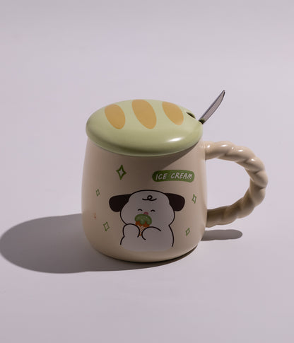 كوب سيراميك بتصميم حيوانات أليفة مع غطاء وملعقة