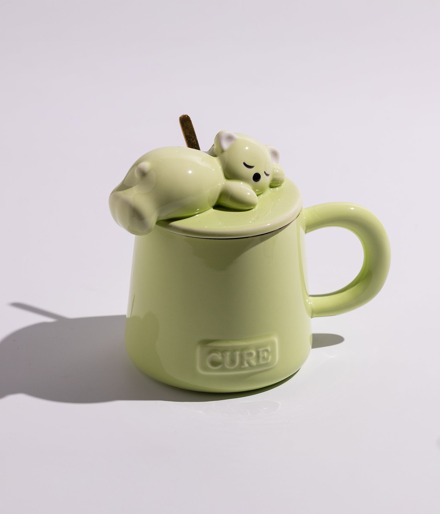 كوب سيراميك بتصميم مجسم دب على الغطاء مع ملعقة