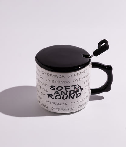 كوب سيراميك بتصميم باندا لطيف مع غطاء وملعقة