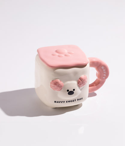 كوب سيراميك بتصميم وجه كلب مرح مع غطاء