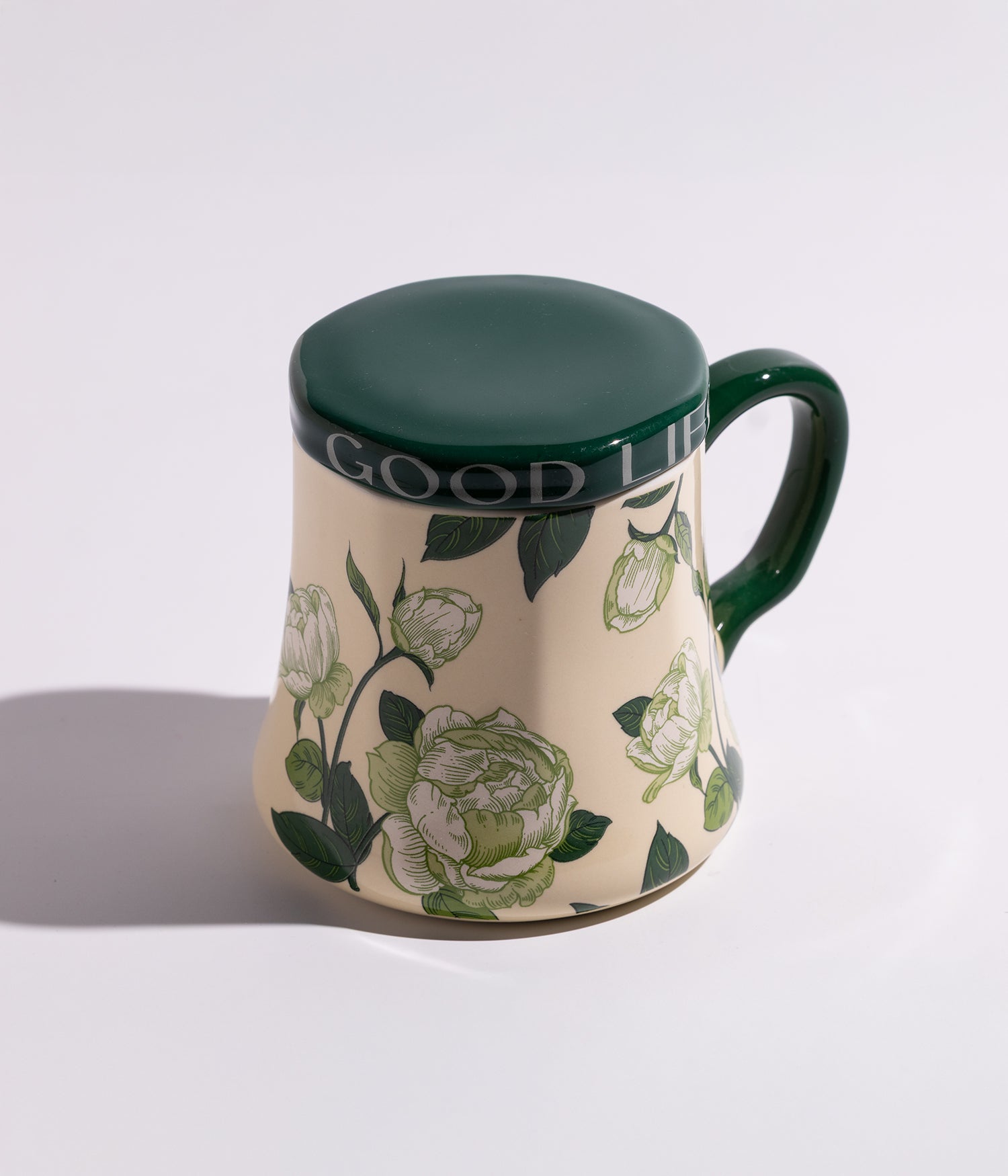 كوب سيراميك بتصميم ورود خضراء مع غطاء حافظ للحرارة
