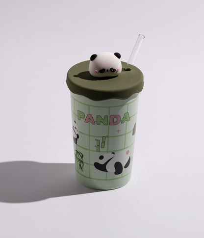 كوب سيراميك بتصميم مجسم رأس الباندا على الغطاء مع مزاز