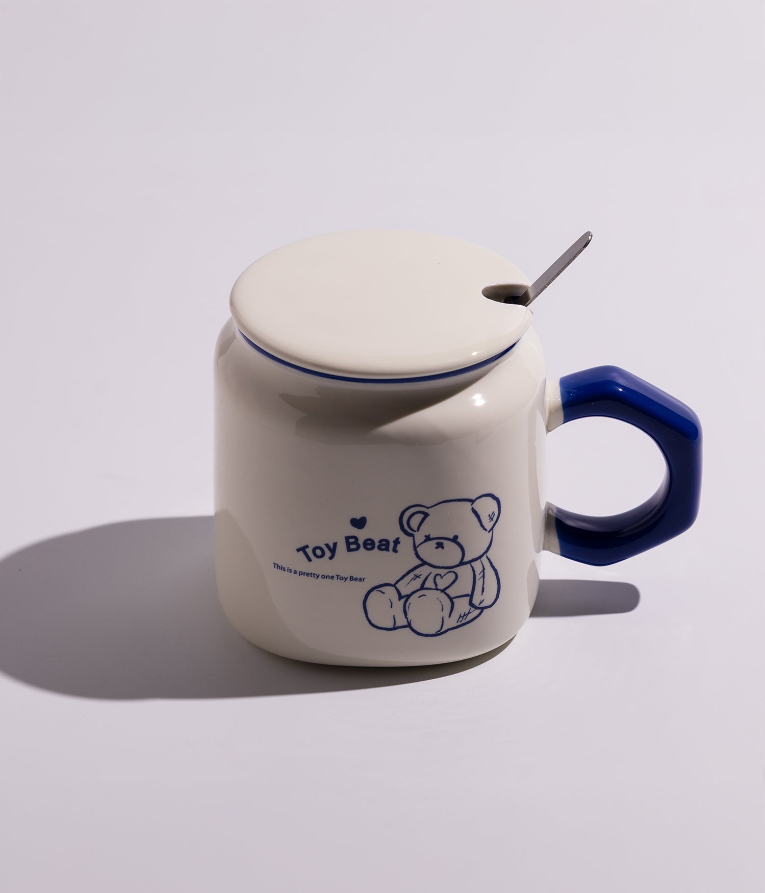 كوب قهوة سيراميك برسومات دببة لطيفة مع غطاء وملعقة