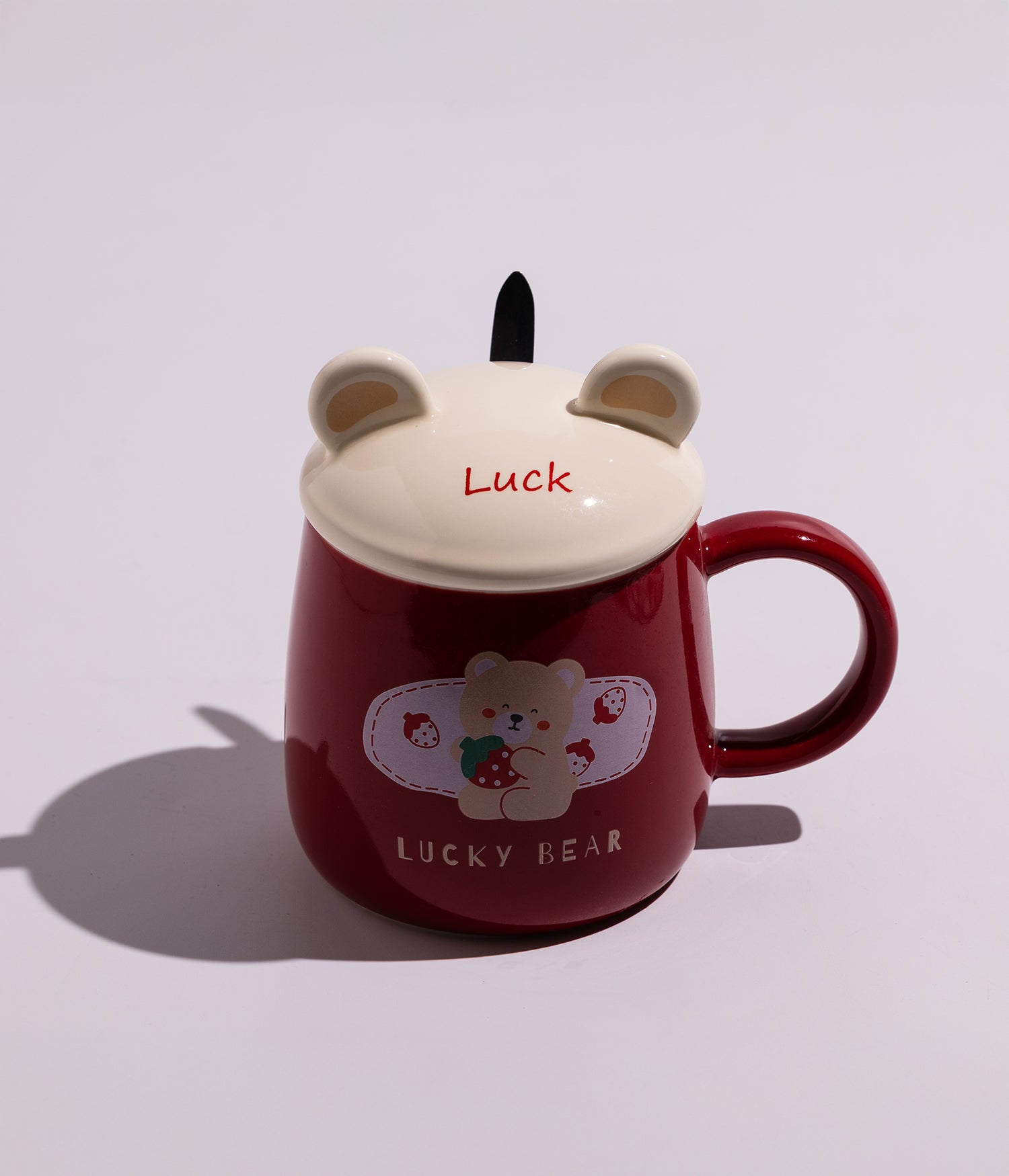 كوب سيراميك بتصميم دببة لطيفة مع غطاء وملعقة