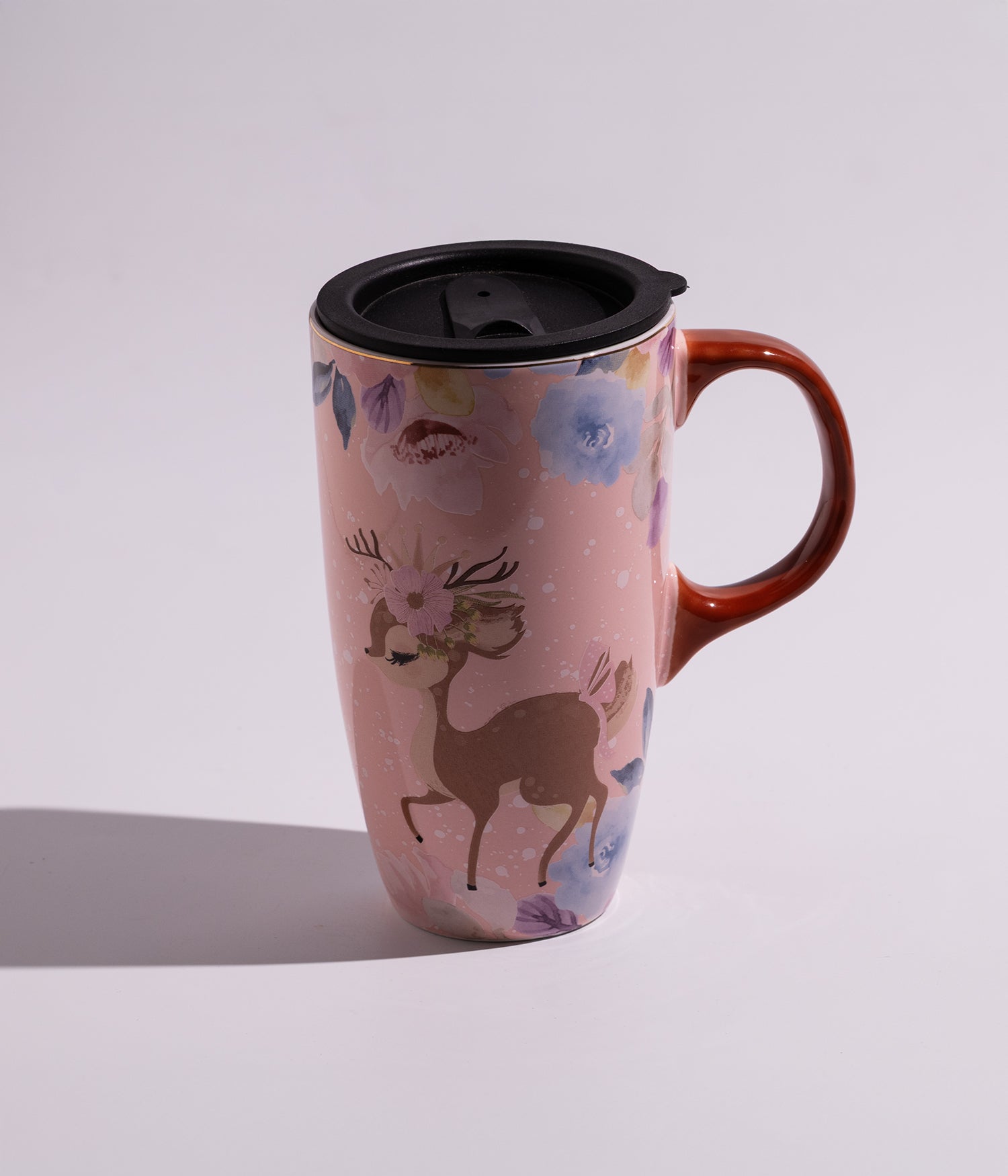 كوب قهوة سيراميك بتصميم حيوانات الغابة وبغطاء محكم الاغلاق