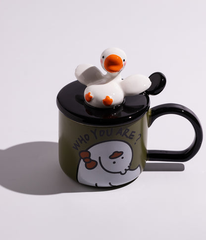 كوب سيراميك بتصميم بطوط على الغطاء مع ملعقة