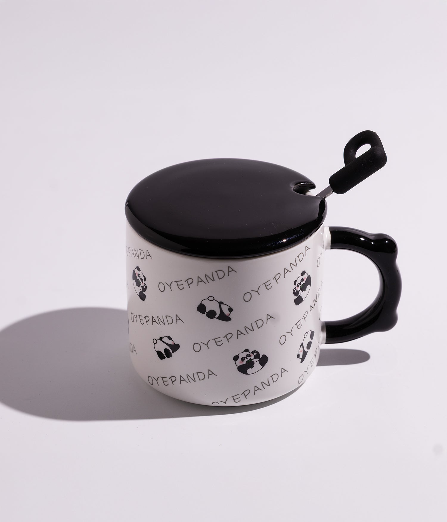 كوب سيراميك بتصميم باندا لطيف مع غطاء وملعقة