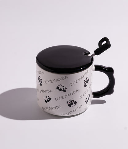 كوب سيراميك بتصميم باندا لطيف مع غطاء وملعقة