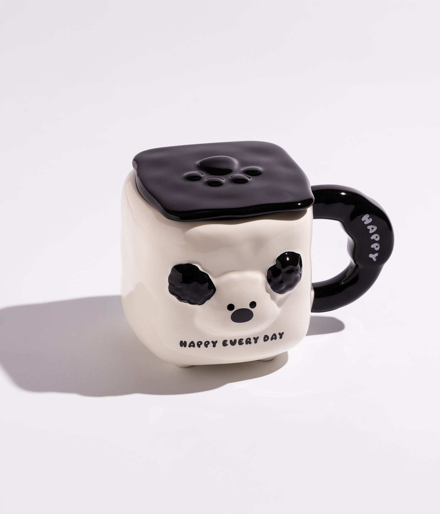 كوب سيراميك بتصميم وجه كلب مرح مع غطاء