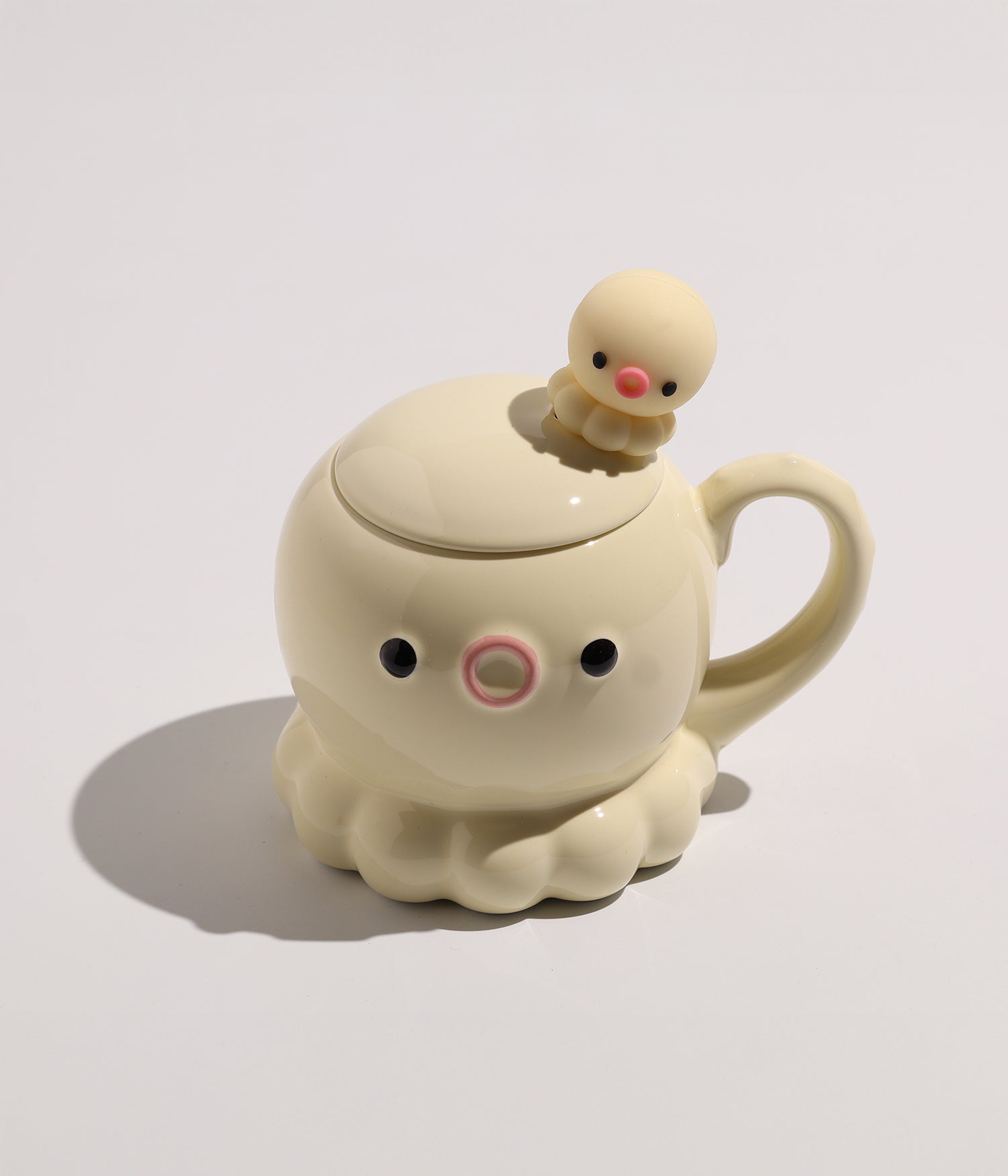 كوب سيراميك بتصميم أخطبوط لطيف مع غطاء وملعقة