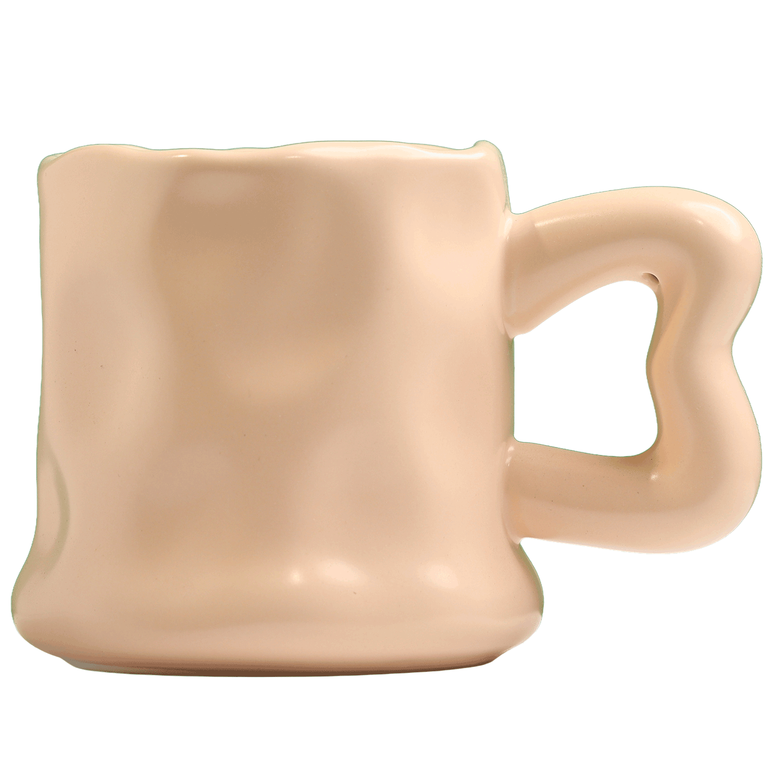 Pink ceramic mug with a wavy design and a modern handle for coffee and tea