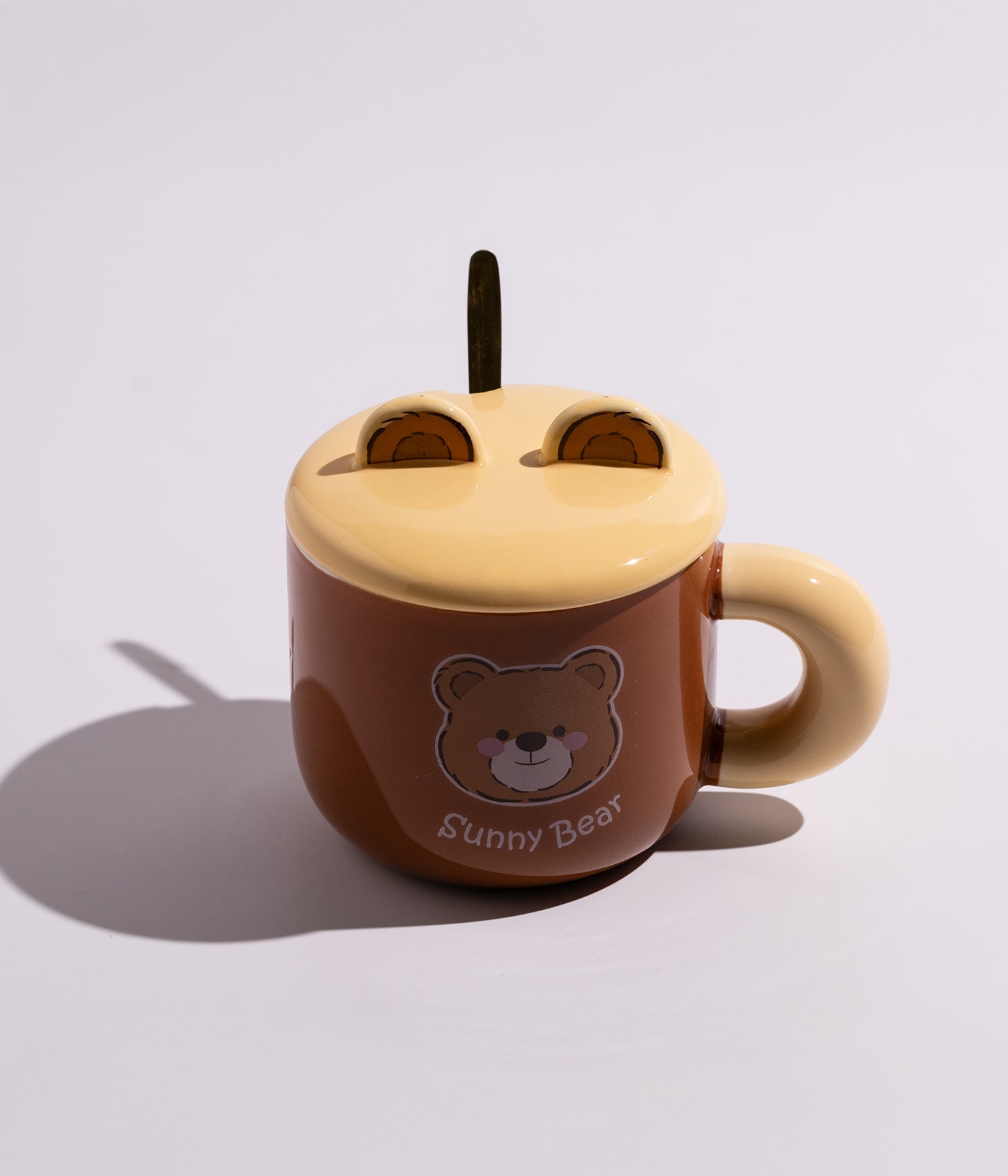 كوب سيراميك بتصميم دباديب مرحة مع غطاء وملعقة