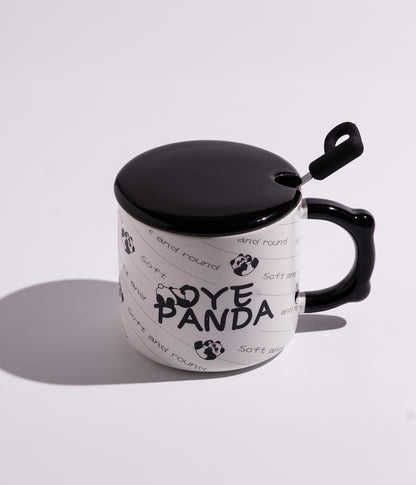 كوب سيراميك بتصميم باندا لطيف مع غطاء وملعقة