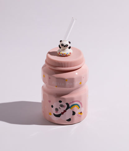 كوب سيراميك بتصميم باندا مع غطاء ومزاز لسهولة الشرب