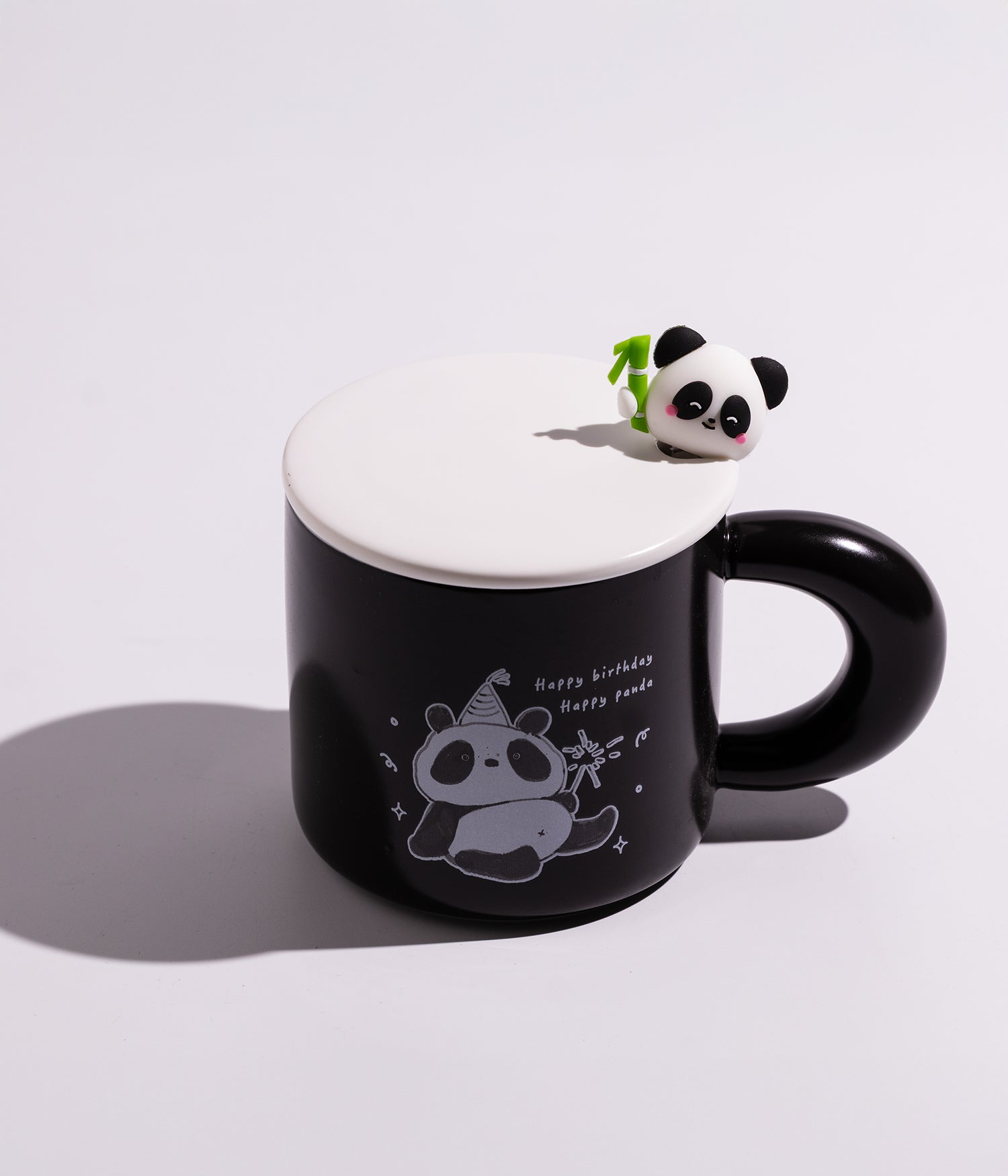 كوب سيراميك بتصميم باندا المرح مع غطاء وملعقة