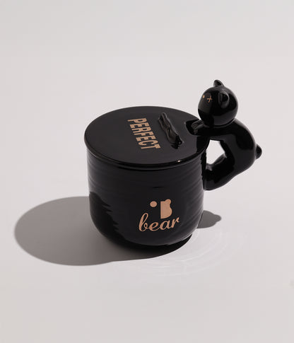 كوب سيراميك بتصميم دب على المقبض مع غطاء
