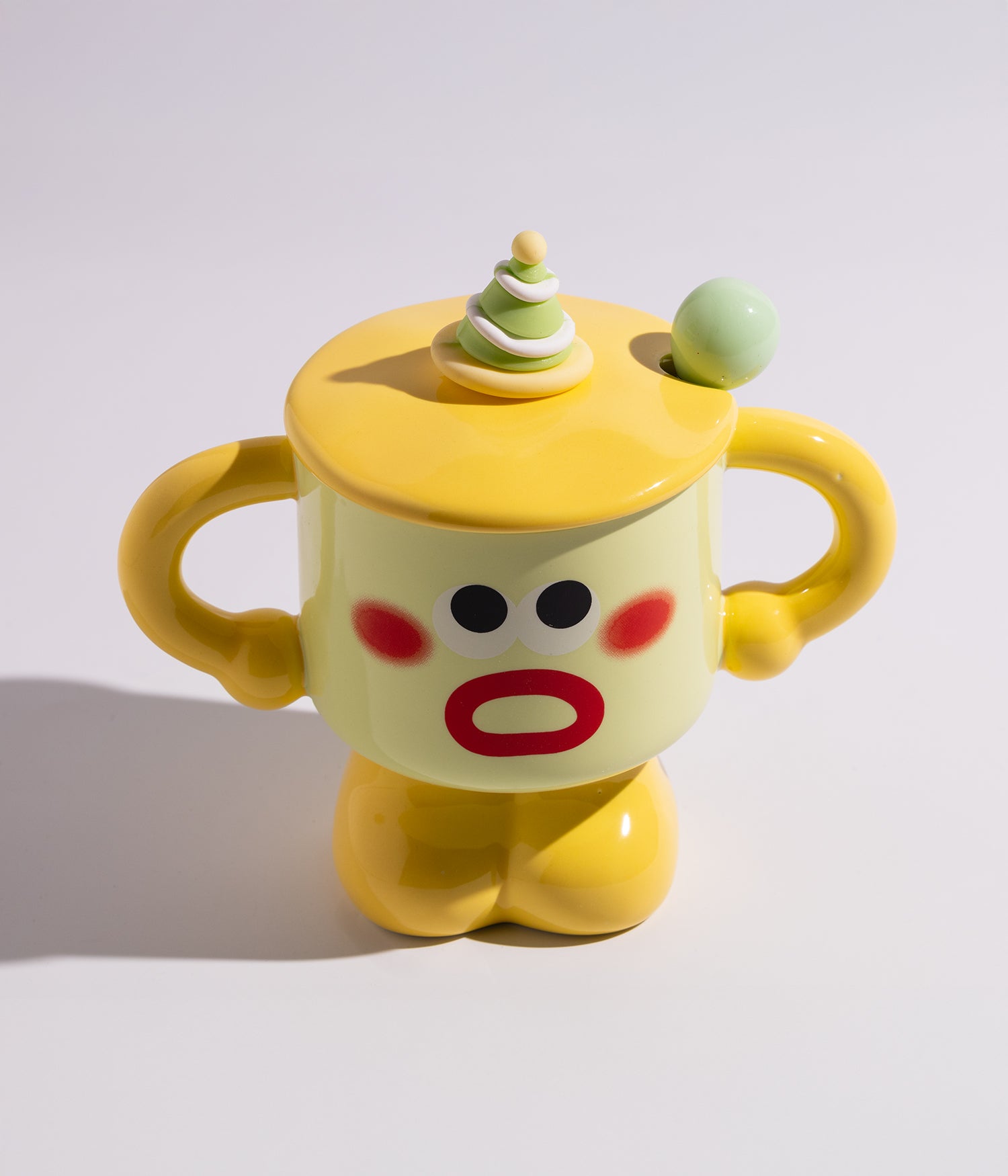 كوب قهوة سيراميك بتصميم وجوه مرحة مع غطاء وملعقة