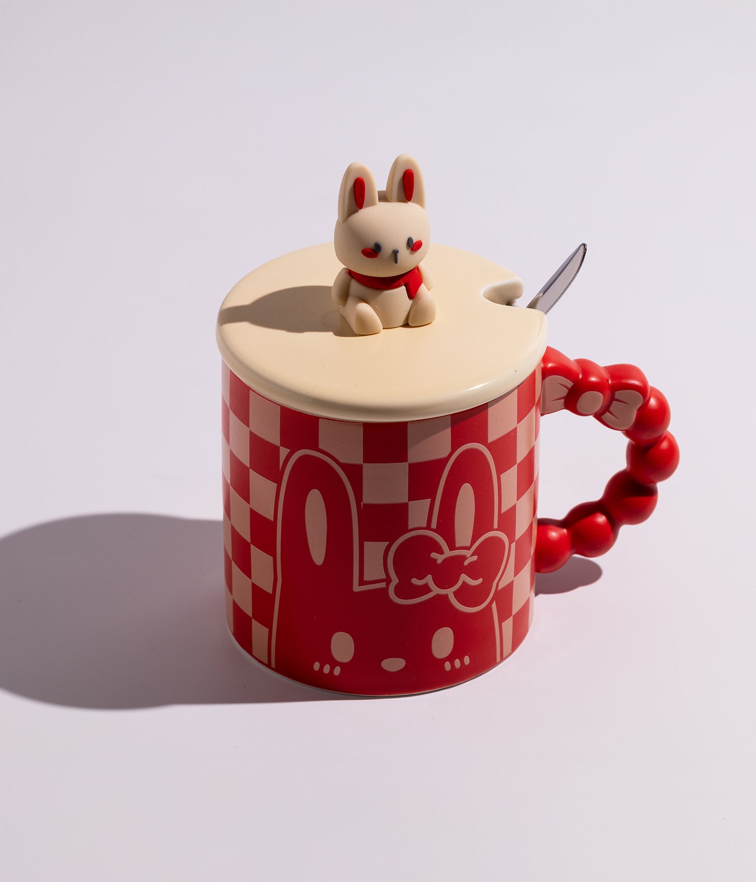 كوب قهوة سيراميك بتصميم أرانب لطيفة مع غطاء وملعقة