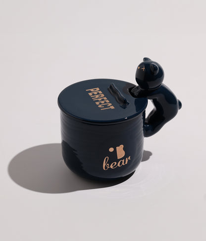 كوب سيراميك بتصميم دب على المقبض مع غطاء