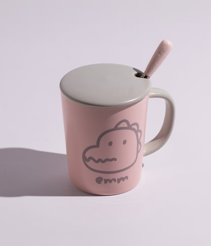 كوب سيراميك بتصميم حيوانات الغابة المرحة مع غطاء وملعقة