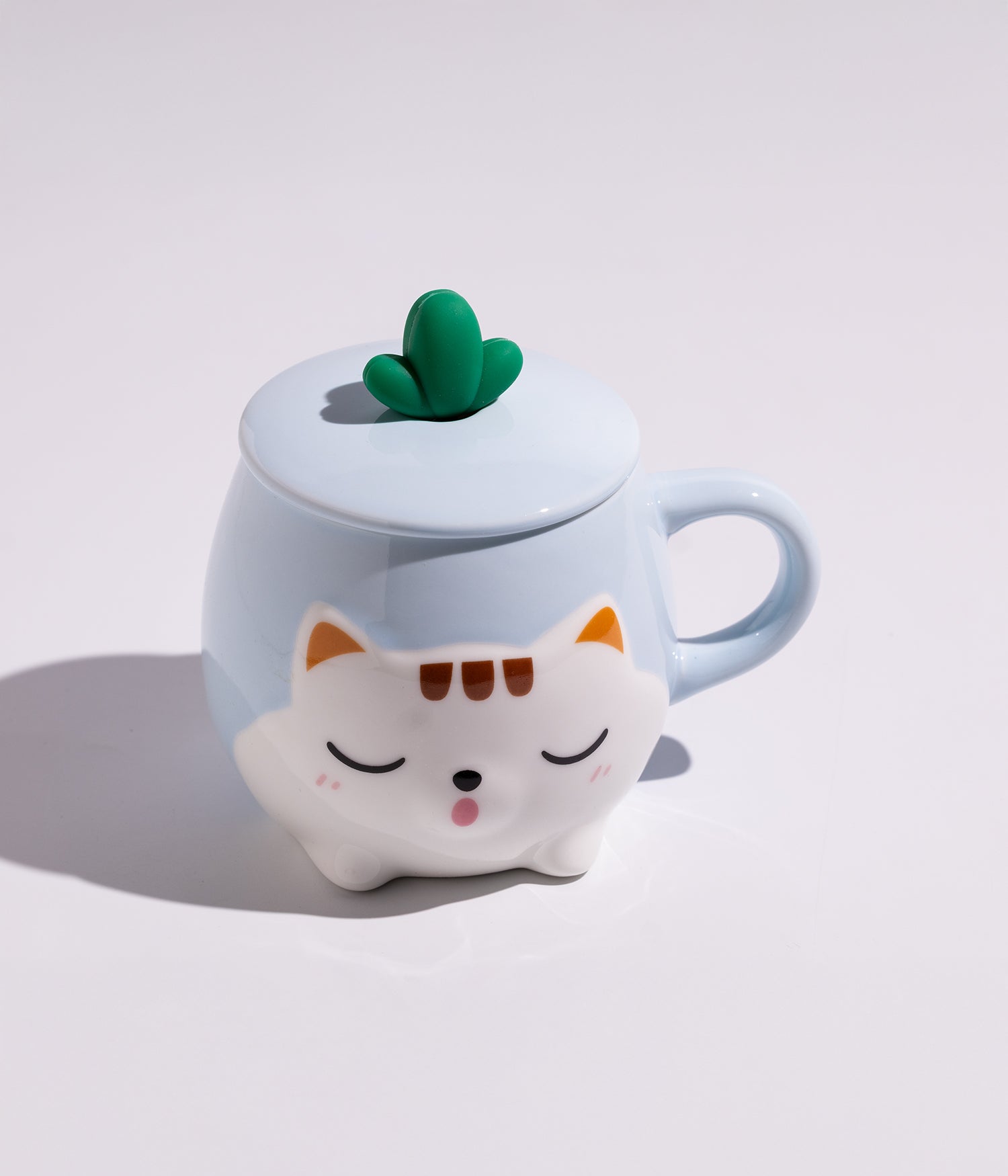 كوب قهوة سيراميك بتصميم قطط لطيفة مع غطاء وملعقة