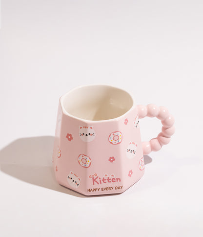 كوب سيراميك بتصميم حيوانات مرحة مع غطاء ومزاز