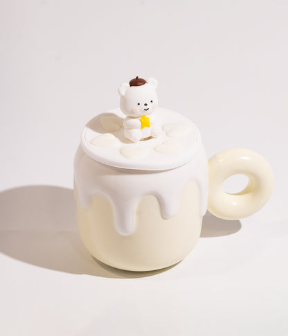 كوب سيراميك بتصميم قالب الكيك والدب على الغطاء