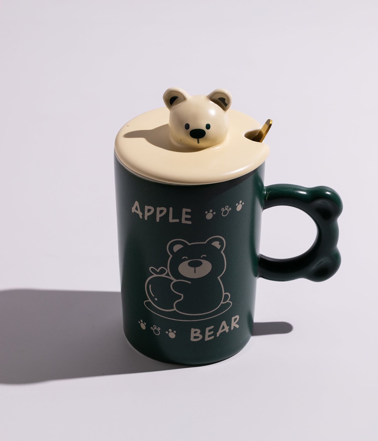 كوب سيراميك بتصميم وجوه دببة مع غطاء وملعقة