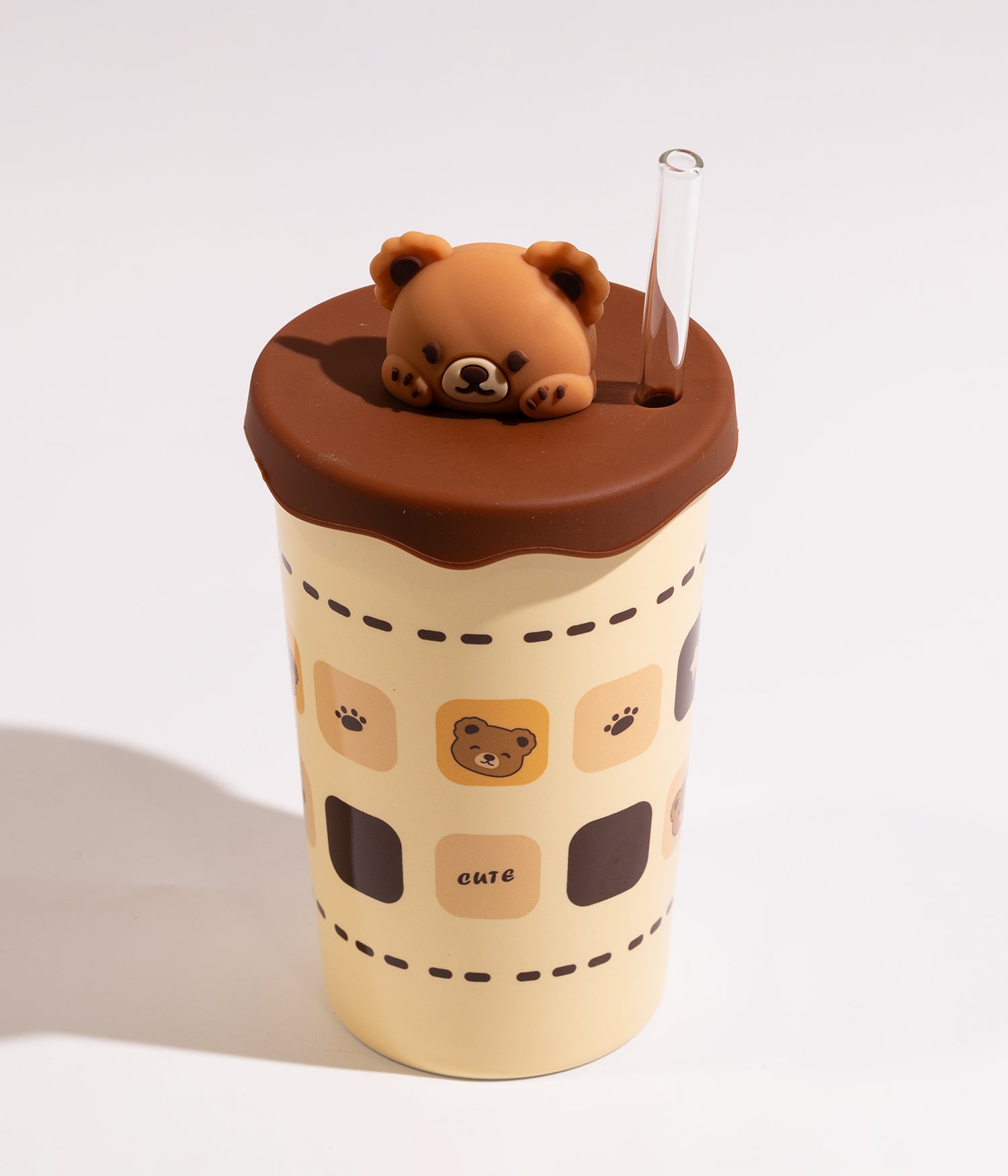 كوب سيراميك بتصاميم دببة مع غطاء ومزاز