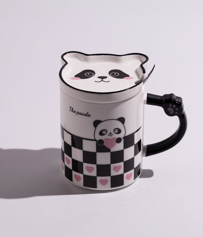 كوب سيراميك بتصميم باندا مع غطاء وملعقة