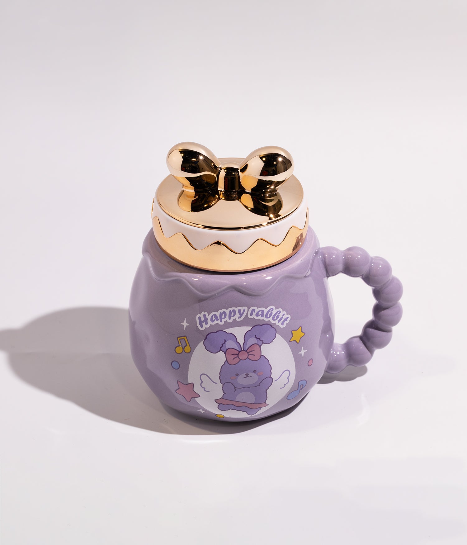 كوب سيراميك برسمة الارنب البنفسجي بغطاء محكم الاغلاق