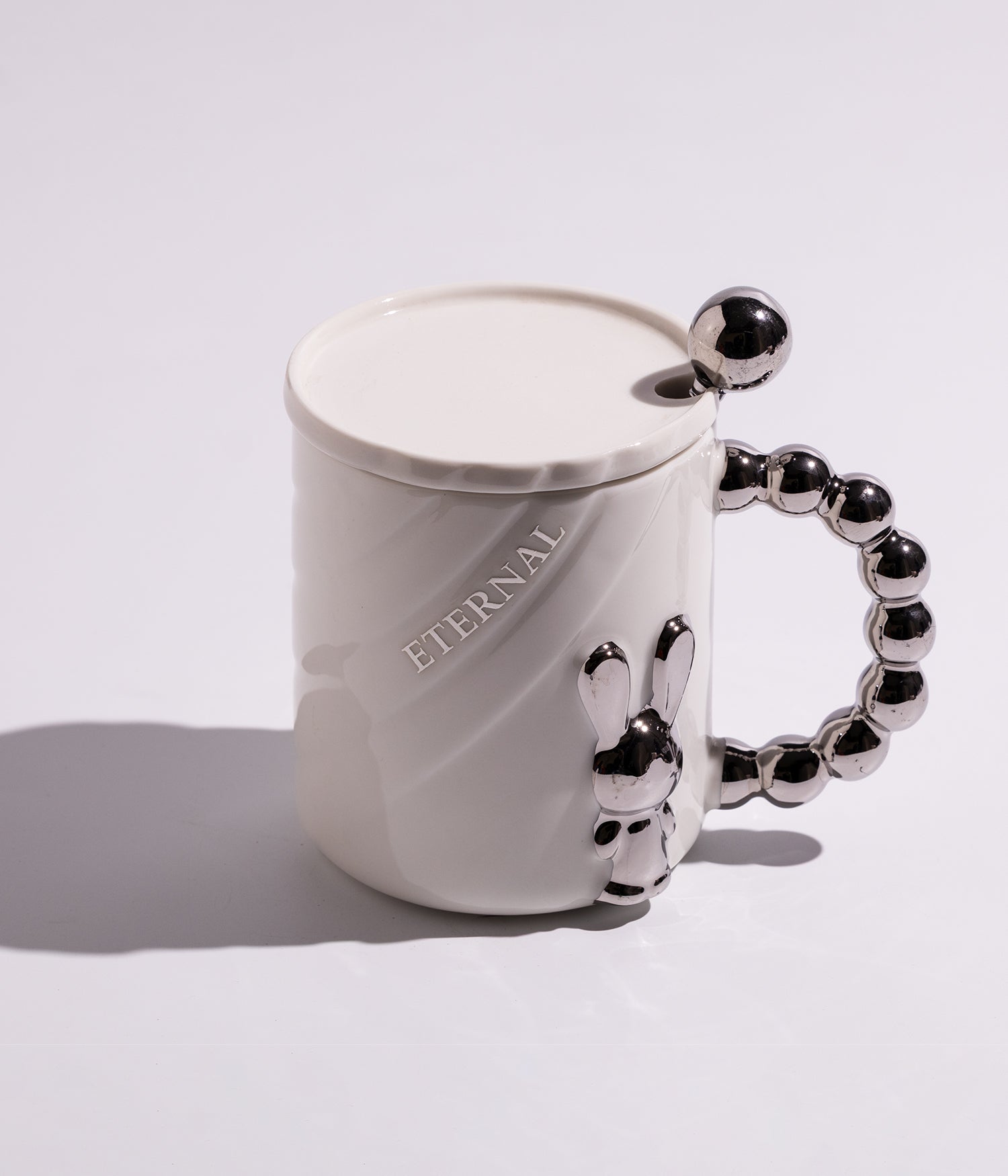 كوب سيراميك بتصميم مجسم أرنب مع غطاء وملعقة