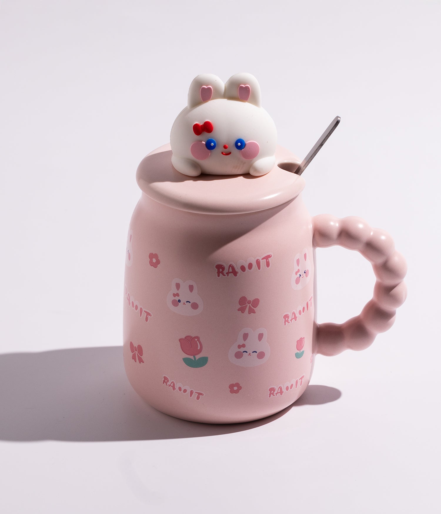 كوب سيراميك بمجسم رأس أرنب على الغطاء مع ملعقة