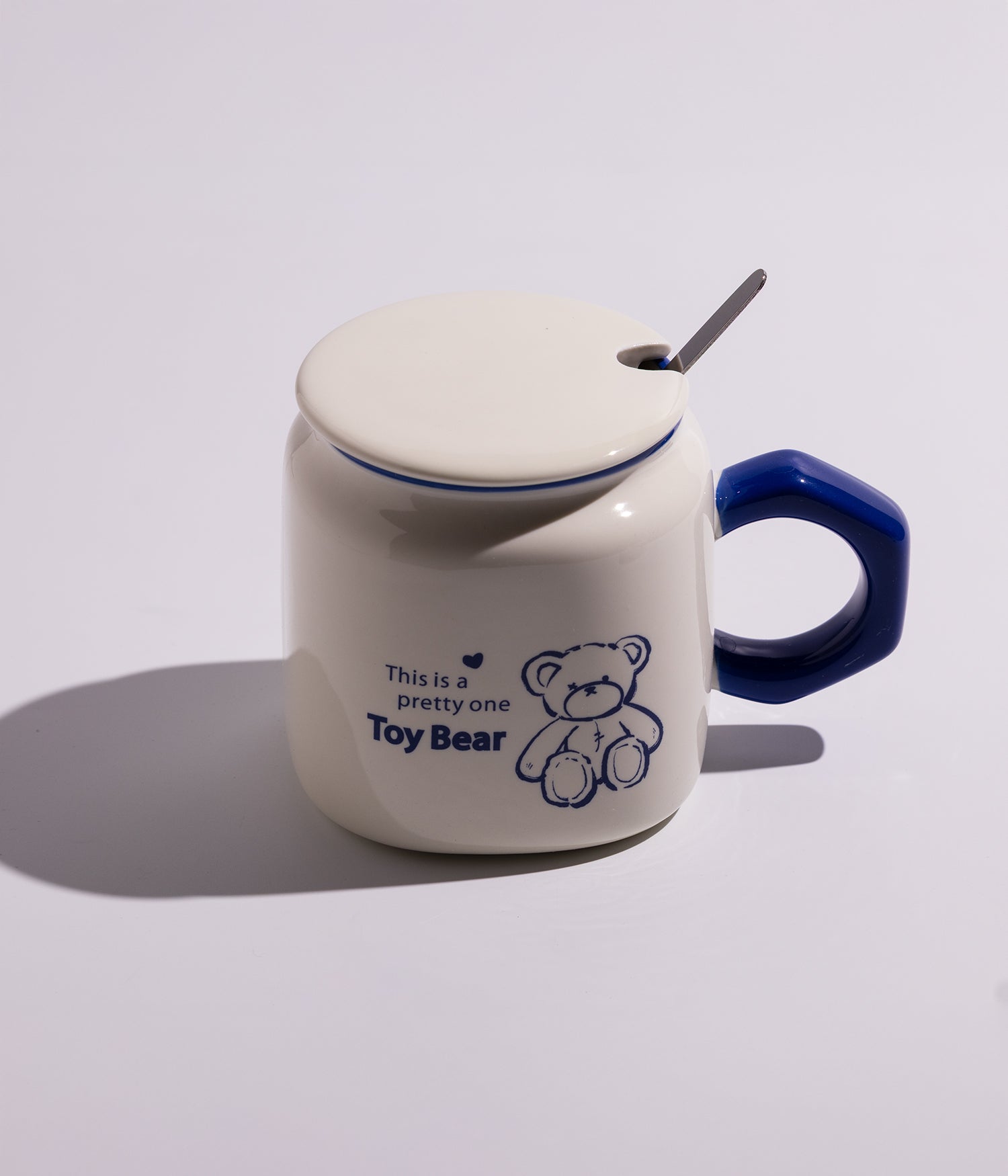 كوب قهوة سيراميك برسومات دببة لطيفة مع غطاء وملعقة