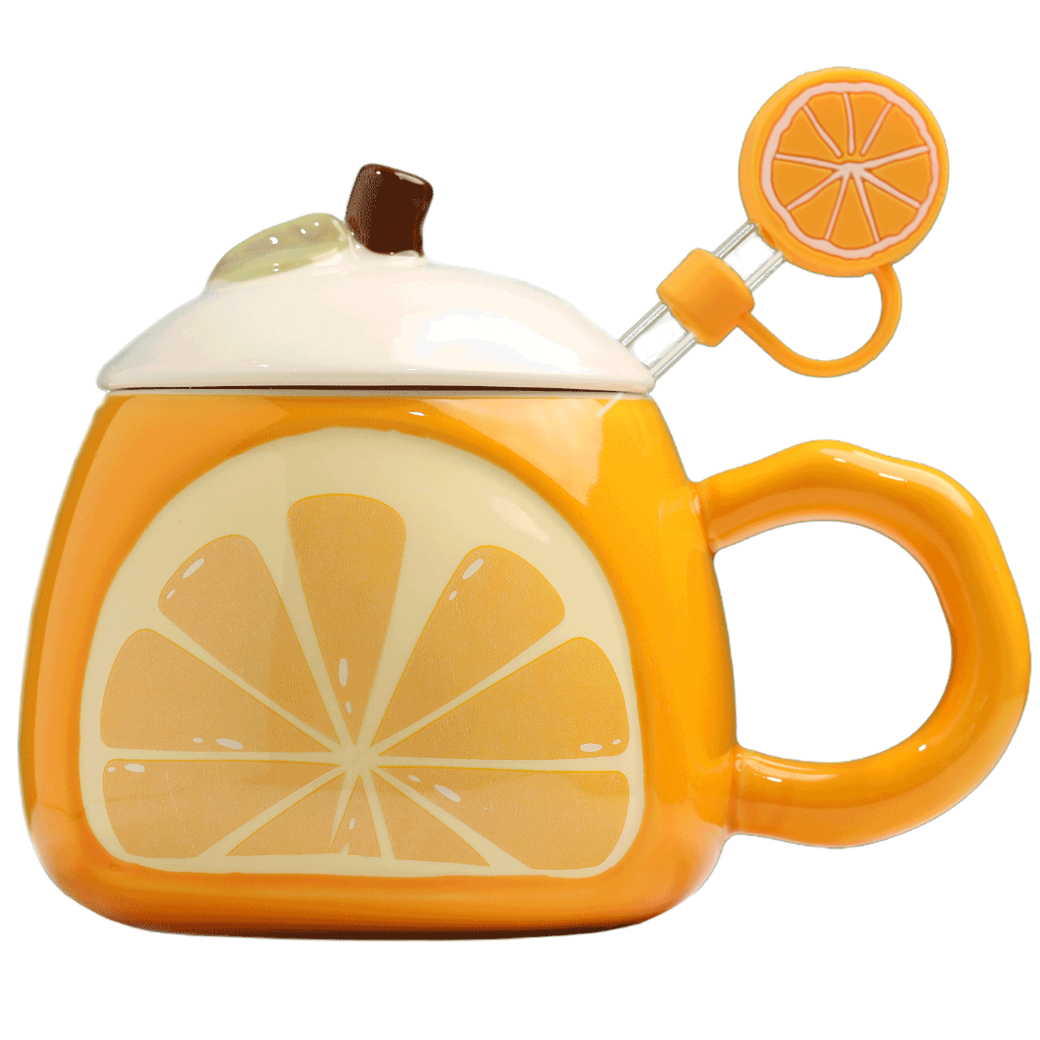Refreshing Orange Slice Design Ceramic Mug for Tea and Coffee