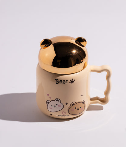 كوب سيراميك بتصميم دببة مع غطاء محكم الاغلاق