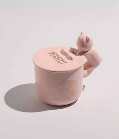 كوب سيراميك بتصميم دب على المقبض مع غطاء