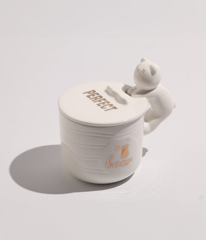 كوب سيراميك بتصميم دب على المقبض مع غطاء