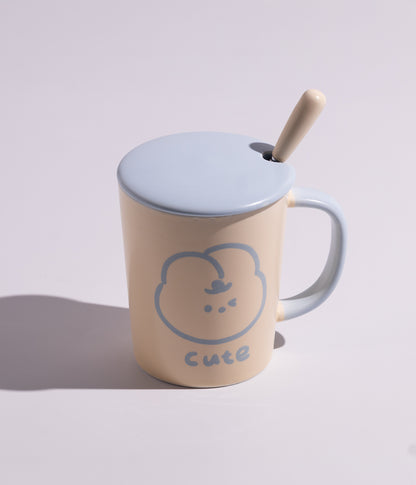 كوب سيراميك بتصميم حيوانات الغابة المرحة مع غطاء وملعقة