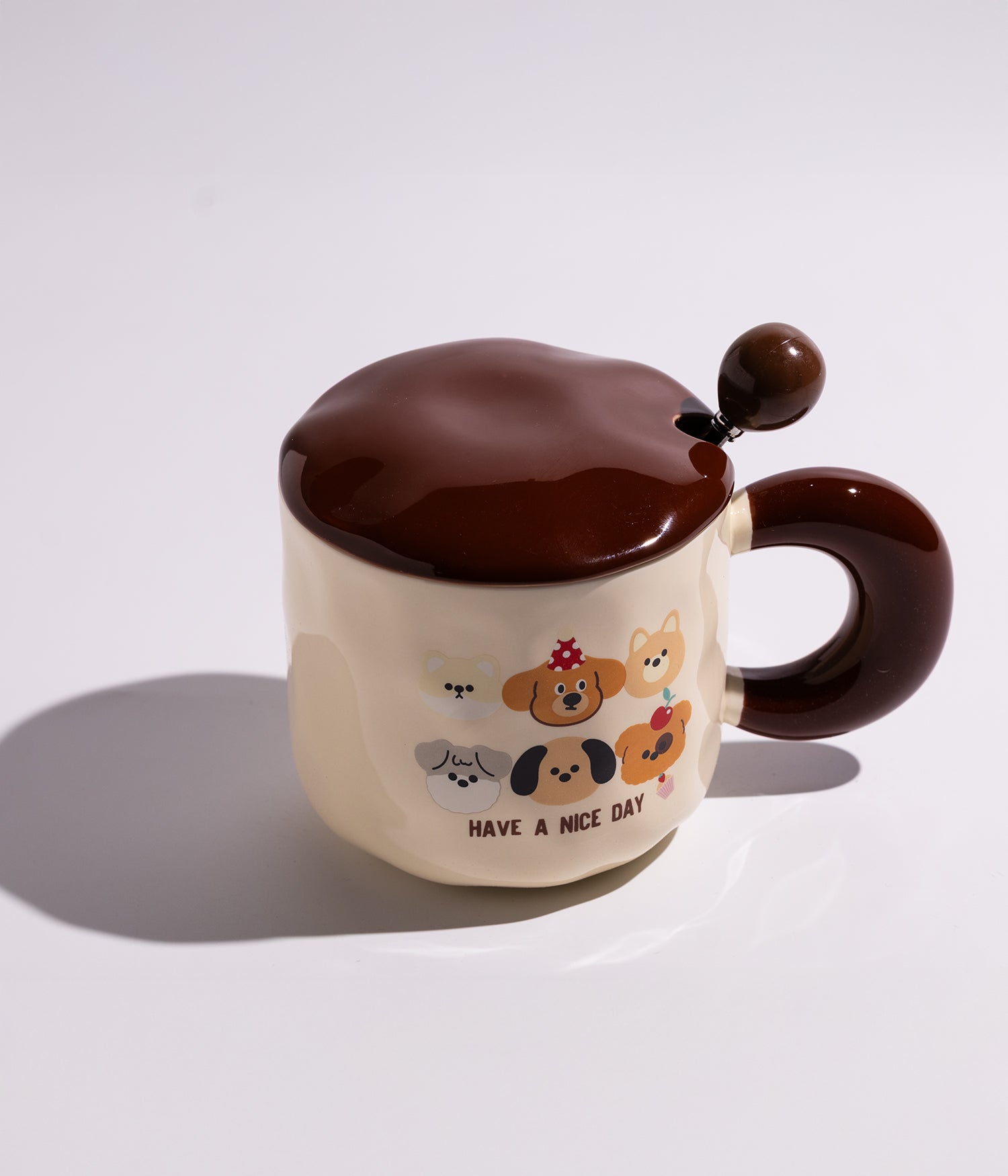 كوب سيراميك بتصميم حيوانات لطيفة مع غطاء وملعقة