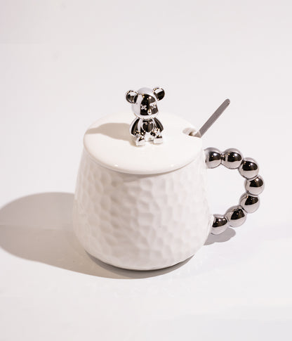 كوب قهوة سيراميك بتصميم مجسم دب على الغطاء مع ملعقة