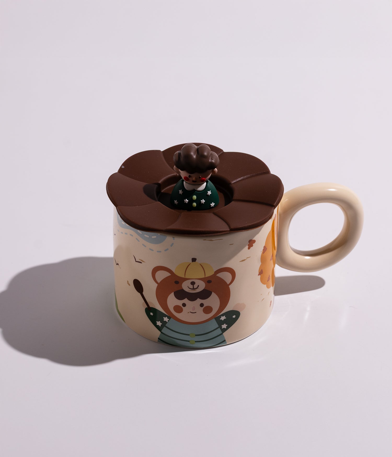 كوب قهوة سيراميك بتصميم شخصيات مرحة مختلفة مع غطاء