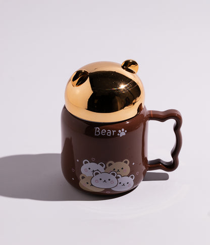 كوب سيراميك بتصميم دببة مع غطاء محكم الاغلاق
