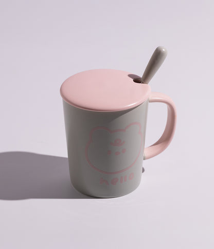 كوب سيراميك بتصميم حيوانات الغابة المرحة مع غطاء وملعقة