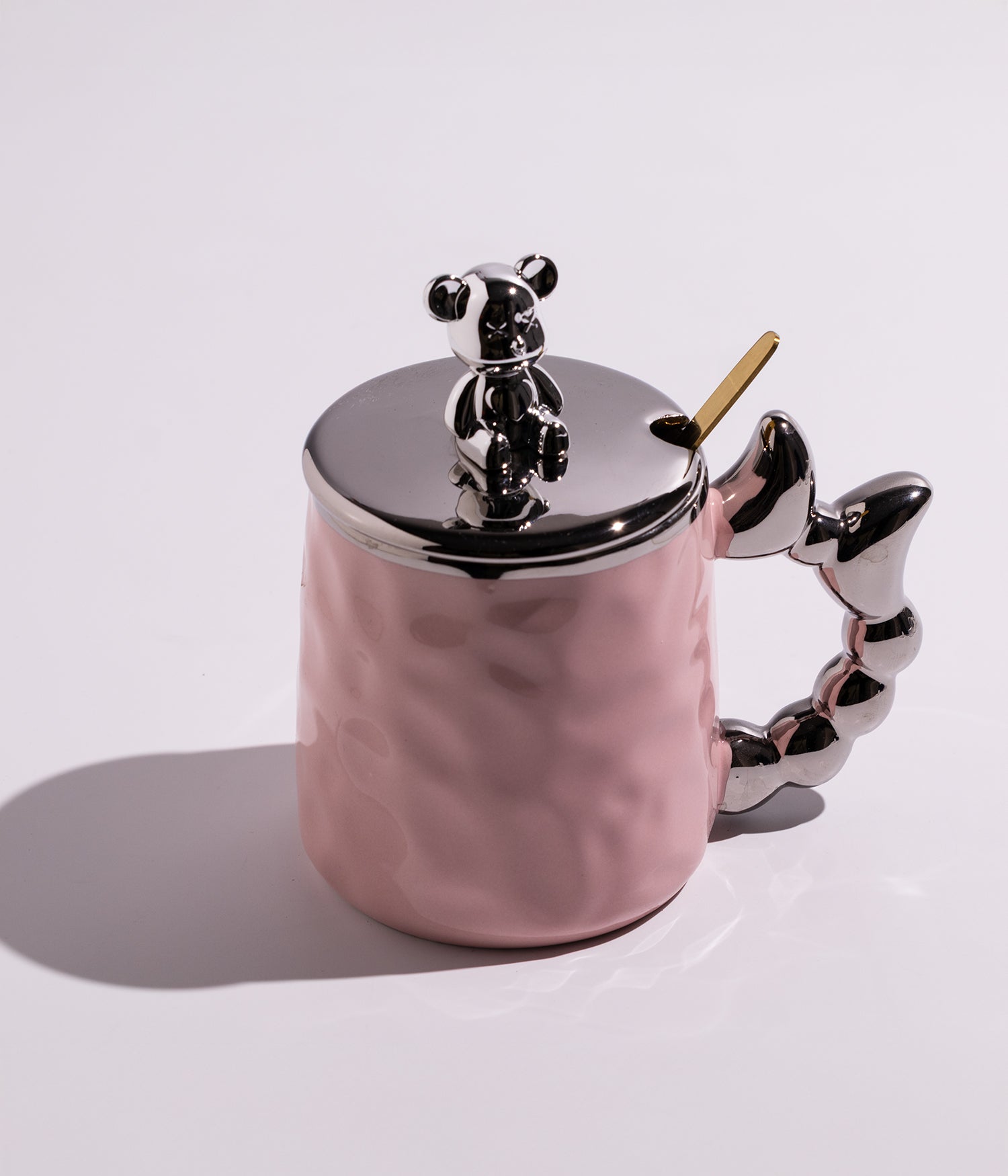 كوب قهوة سيراميك بتصميم مجسم دب على الغطاء مع ملعقة